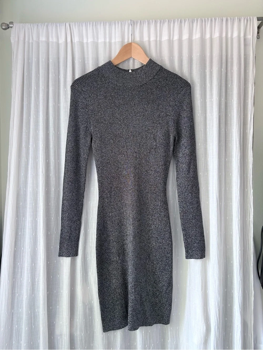 Michael Kors Charcoal Ribbed Long Sleeve Bodycon Dress